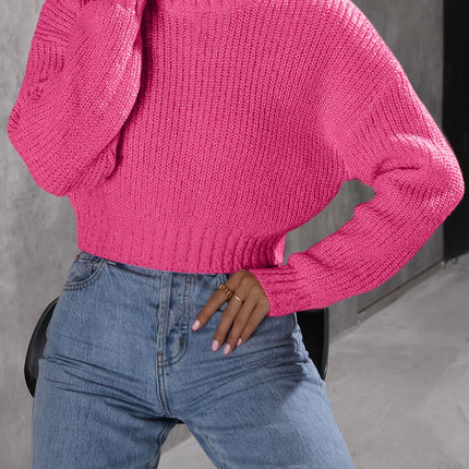 UNICORN Neck Drop Shoulder Solid Color Long Sleeve Sweater For Fall & Winter l
