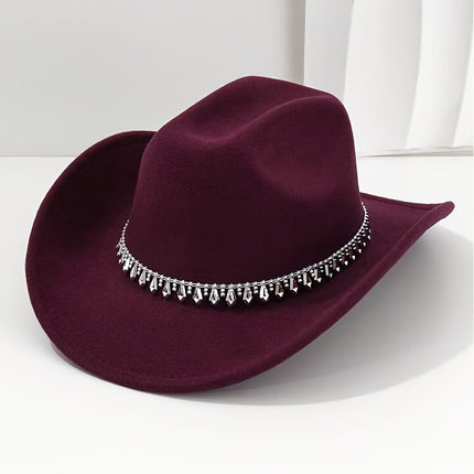 UNICORN Womens High-End Top Hat with a Fashionable Rhinestone Chain Belt