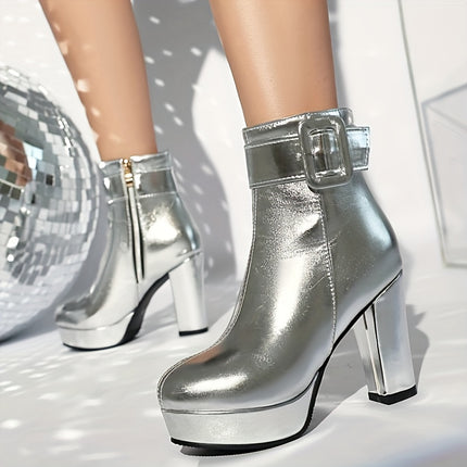 UNICORN Womens Faux Cover Block Heel Boots High Heels Platform Ankle Boots