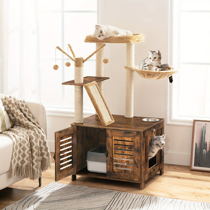UNICORN Indoor Cat Condo Featuring a Tree with Toys Brown Gray White