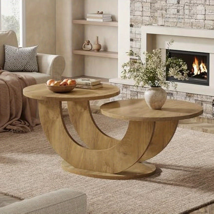 UNICORN Round Living Room Coffee Table Cocktail Table for Home, Apartment, Natural
