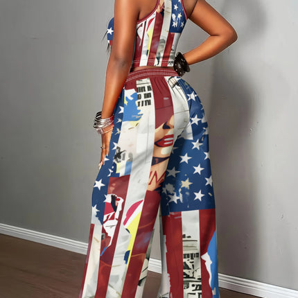 UNICORN Women'S Halter Top And Wide-Leg Pants Set Red, White, Blue s m l xl xxl