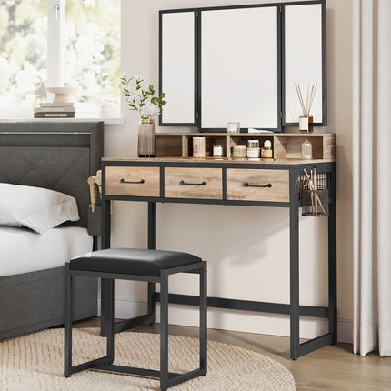 UNICORN Modern Vanity Dressing Table with Padded Stool Black