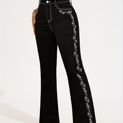 UNICORN Black Embroidered Women Denim Long Pants xs s m l xl