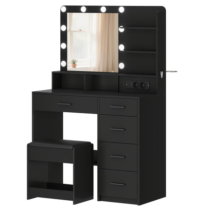 UNICORN Dressing Table with 10 LED Light Balls, 3 Colors Hairdryer Holder White and Black