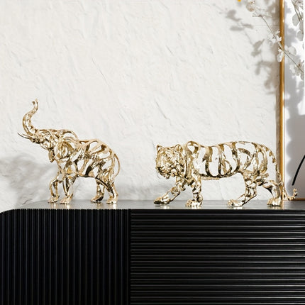 UNICORN 1pc Elegant Golden Metal Lion/Leopard/Elephant/Lion/Mount/Tiger Sculpture