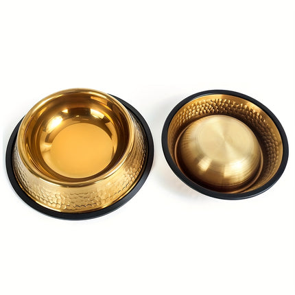 UNICORN Textured Gold-Plated Stainless Steel Dog Bowl, Non-Slip, 22 CM