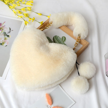 UNICORN Hairy Love Wallet & Crossbody Bag Heart Fake Fur Purse with Chain Strap