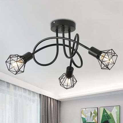 UNICORN Industrial 3 Way Ceiling Black Metal Cage 3 Lights Suitable for Bedroom