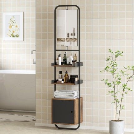 UNICORN Bathroom Column Furniture Storage Shelf with Mirror Wood And Metal Black