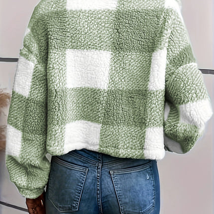 UNICORN Plaid Pattern Button Front Teddy Coat, Versatile Long Sleeve Winter xs s m l xl xxl