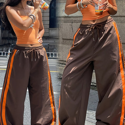 UNICORN Women's Wide-Leg Pants, Hip-Hop Side Stripe Webbing Joggers xs s m l xl