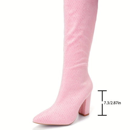 UNICORN Long Boots Womens Elegant Pointed Toe Fashion Chunky Heel High Heels