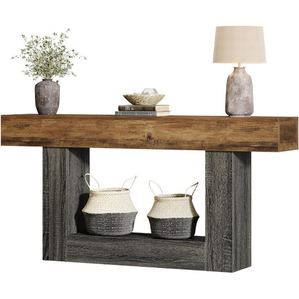 UNICORN 63-Inch Extra Long Farmhouse Console Table - 2-Tier Rustic Brown Wood