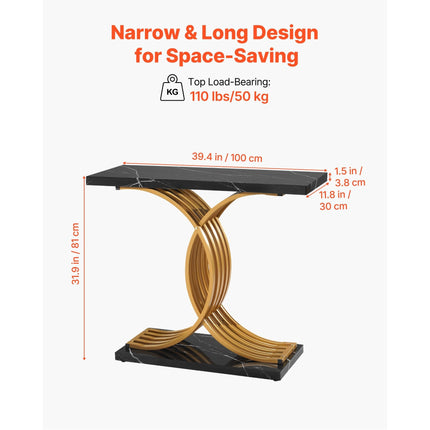 UNICORN 100 cm Gold Black Console Table, Modern Desk Behind the Couch