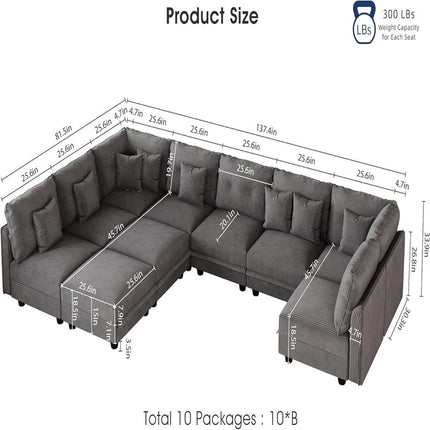 UNICORN Large Modular Sectional Sofa with Storage Seats Grey Green Beige