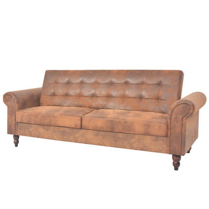 UNICORN Sleeper Sofa with Armrests Adjustable Faux Suede Brown Sofa Bed