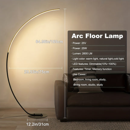 UNICORN 165cm Arc Floor Lamp, 3000K/4500K/6000K Dimmable Reading Lamp