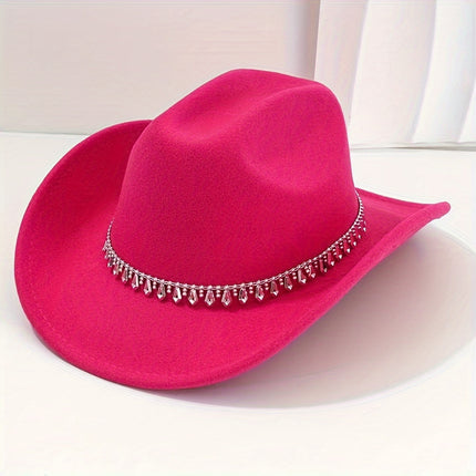 UNICORN Womens High-End Top Hat with a Fashionable Rhinestone Chain Belt