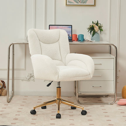 UNICORN Teddy Fabric Height Adjustable Swivel Chair for Home Office Indoors White