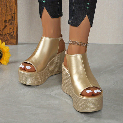 UNICORN Women'S Metallic Golden Slip-On Wedge Sandals Open-Toe
