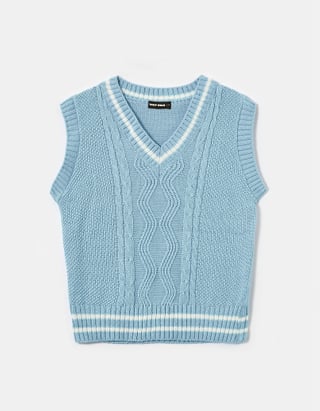 UNICORN Women's knitted sweater crop top sleeveless blue gray cream white xs s m l