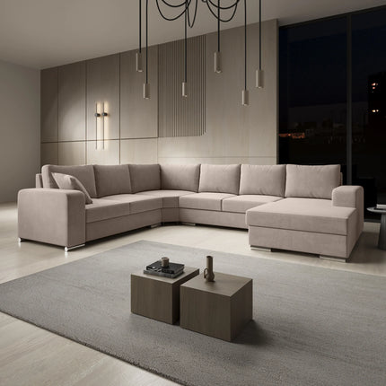 UNICORN Corner sofa 5-seater with chaise longue Fabric beige gray Width 335 cm Height 56 cm Depth 266 cm