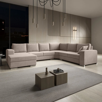 UNICORN Corner sofa 5-seater with chaise longue Fabric beige gray Width 335 cm Height 56 cm Depth 266 cm