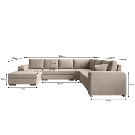 UNICORN 5-seater corner sofa with chaise longue, beige-grey fabric Width 335 cm Height 56 cm Depth 266 cm