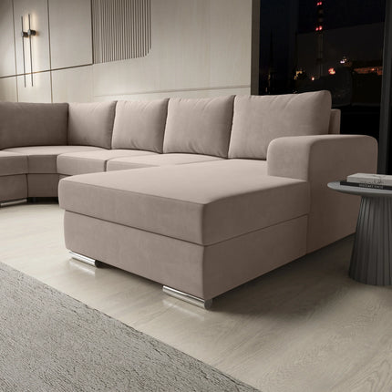UNICORN 5-seater corner sofa with chaise longue, beige-grey fabric Width 335 cm Height 56 cm Depth 266 cm
