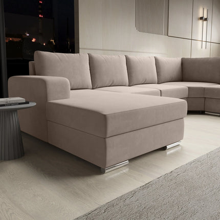UNICORN 5-seater corner sofa with chaise longue, beige-grey fabric Width 335 cm Height 56 cm Depth 266 cm