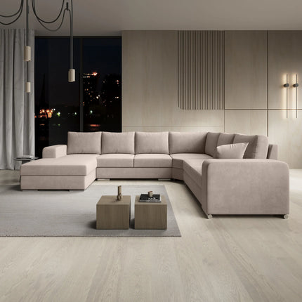 UNICORN Corner sofa 5-seater with chaise longue Fabric beige gray Width 335 cm Height 56 cm Depth 266 cm