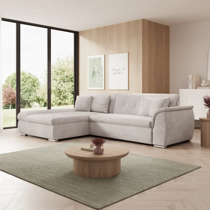 UNICORN Corner sofa 3-seater with chaise longue Ribbed fabric beige Width 286 cm Height 80 cm Depth 170 cm