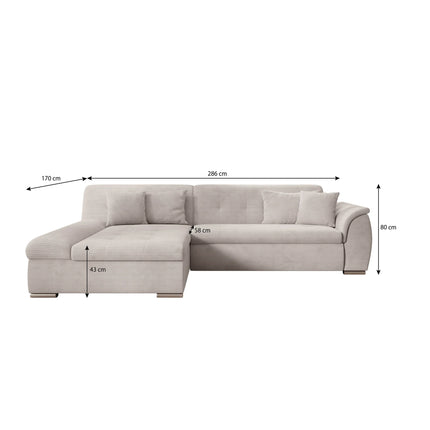 UNICORN Corner sofa 3-seater with chaise longue Ribbed fabric beige Width 286 cm Height 80 cm Depth 170 cm