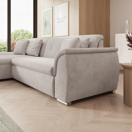 UNICORN Corner sofa 3-seater with chaise longue Ribbed fabric beige Width 286 cm Height 80 cm Depth 170 cm