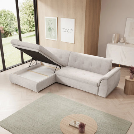 UNICORN Corner sofa 3-seater with chaise longue Ribbed fabric beige