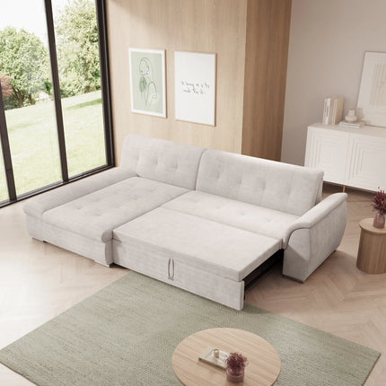 UNICORN Hoekbank 3-zits met chaise longue Ribstof beige Width 286 cm Height 80 cm Depth 170 cm