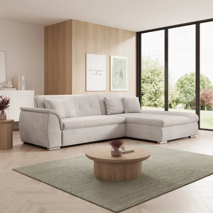 UNICORN Corner sofa 3-seater with chaise longue Ribbed fabric beige