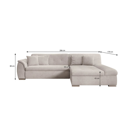 UNICORN Corner sofa 3-seater with chaise longue Ribbed fabric beige