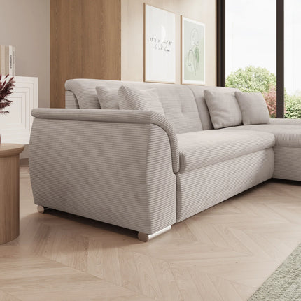 UNICORN Hoekbank 3-zits met chaise longue Ribstof beige Width 286 cm Height 80 cm Depth 170 cm