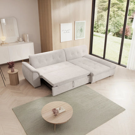 UNICORN Corner sofa 3-seater with chaise longue Ribbed fabric beige Width 286 cm Height 80 cm Depth 170 cm
