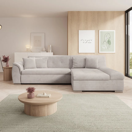 UNICORN Corner sofa 3-seater with chaise longue Ribbed fabric beige Width 286 cm Height 80 cm Depth 170 cm