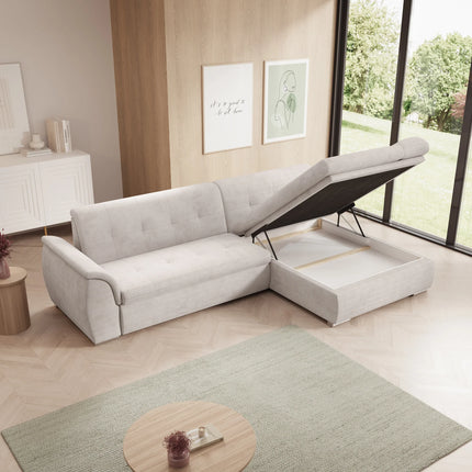 UNICORN Corner sofa 3-seater with chaise longue Ribbed fabric beige Width 286 cm Height 80 cm Depth 170 cm