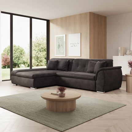 UNICORN Corner sofa 3-seater with chaise longue Velvet black Width 286 cm Height 80 cm Depth 170 cm