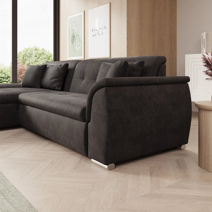 UNICORN Corner sofa 3-seater with chaise longue Velvet black Width 286 cm Height 80 cm Depth 170 cm