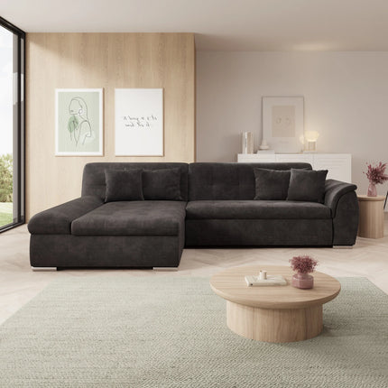 UNICORN Corner sofa 3-seater with chaise longue Velvet black Width 286 cm Height 80 cm Depth 170 cm