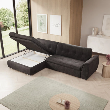 UNICORN Corner sofa 3-seater with chaise longue Velvet black Width 286 cm Height 80 cm Depth 170 cm