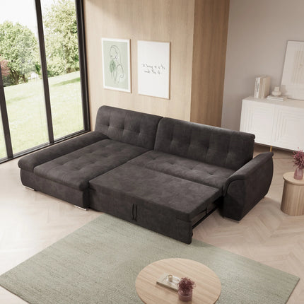 UNICORN Corner sofa 3-seater with chaise longue Velvet black Width 286 cm Height 80 cm Depth 170 cm