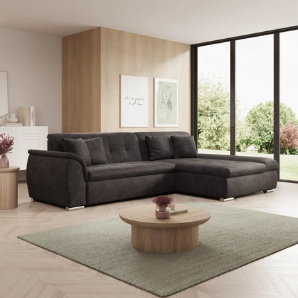 UNICORN Corner sofa 3-seater with chaise longue Velvet black Width 286 cm Height 80 cm Depth 170 cm