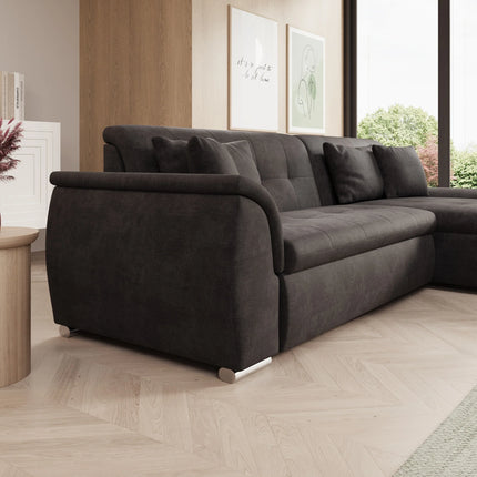 UNICORN Corner sofa 3-seater with chaise longue Velvet black Width 286 cm Height 80 cm Depth 170 cm